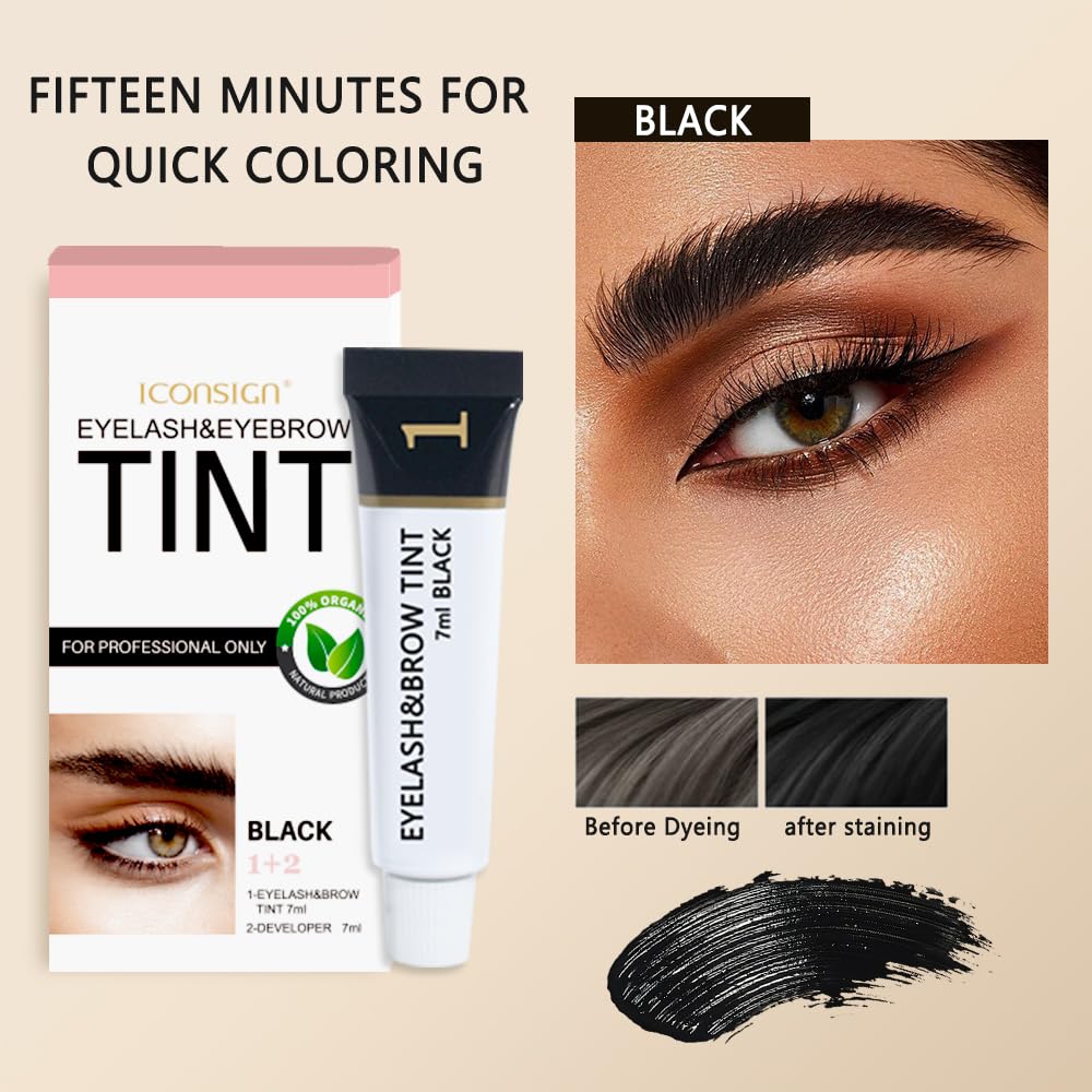 Boxveria brow-tint-application ensures even brow color for a defined look.