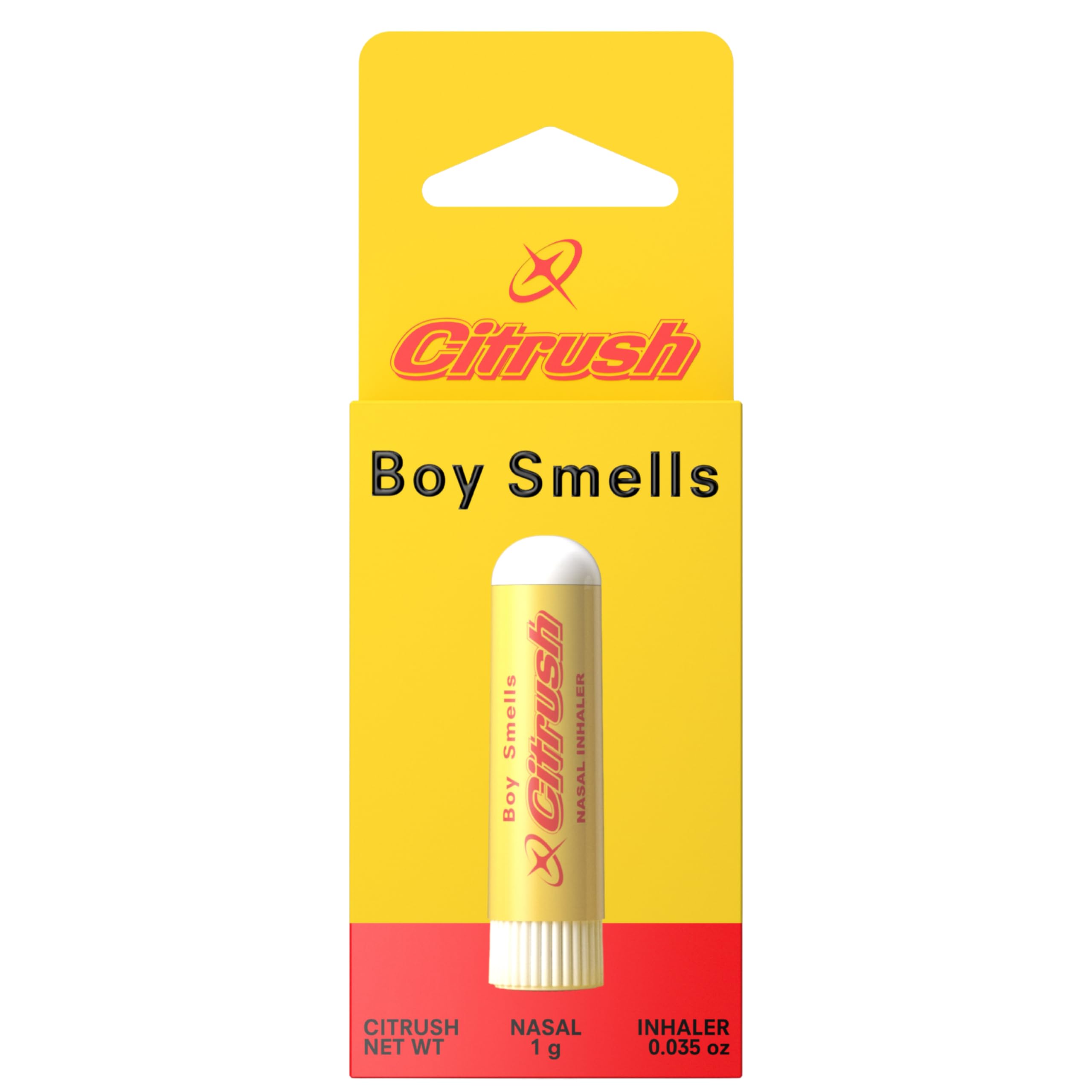 Front view of Boy Smells Citrus Sniffer Nasal Stick packaging