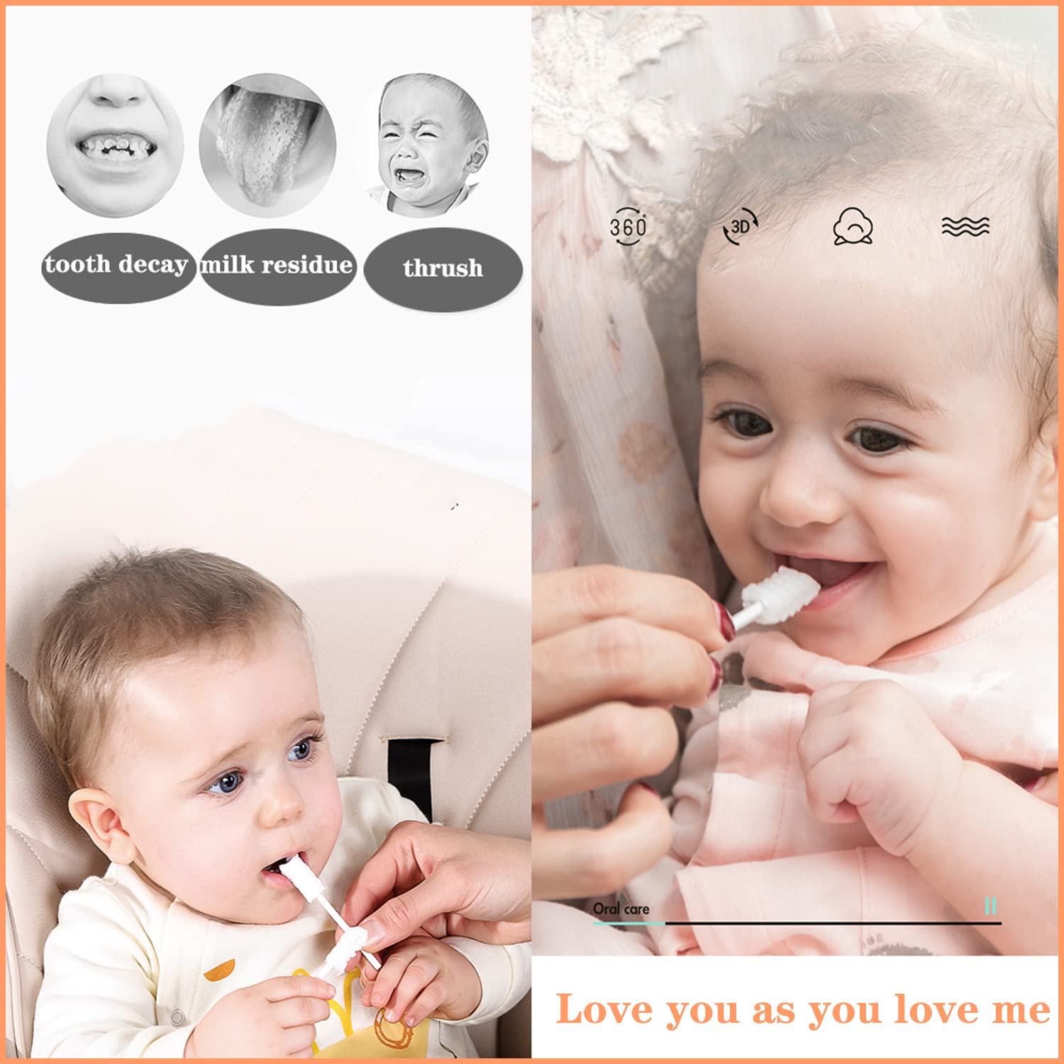 Gauze toothbrush used to clean a baby's tongue and gums