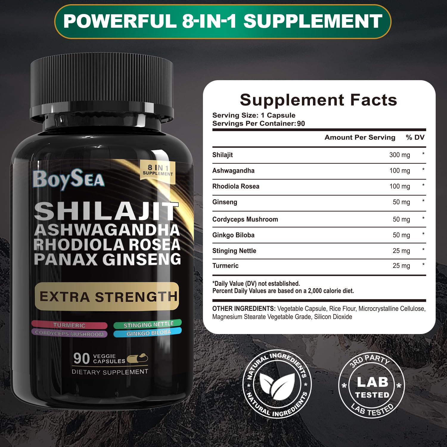 Bottle of Boysea Shilajit capsules