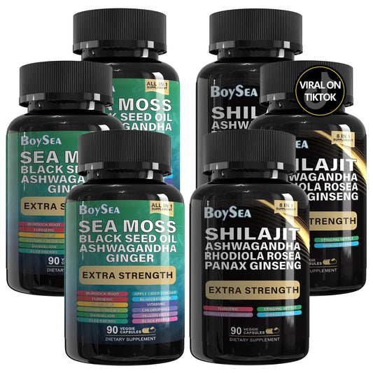 Packaging for Boysea Shilajit and Sea Moss Bundle 90 Count
