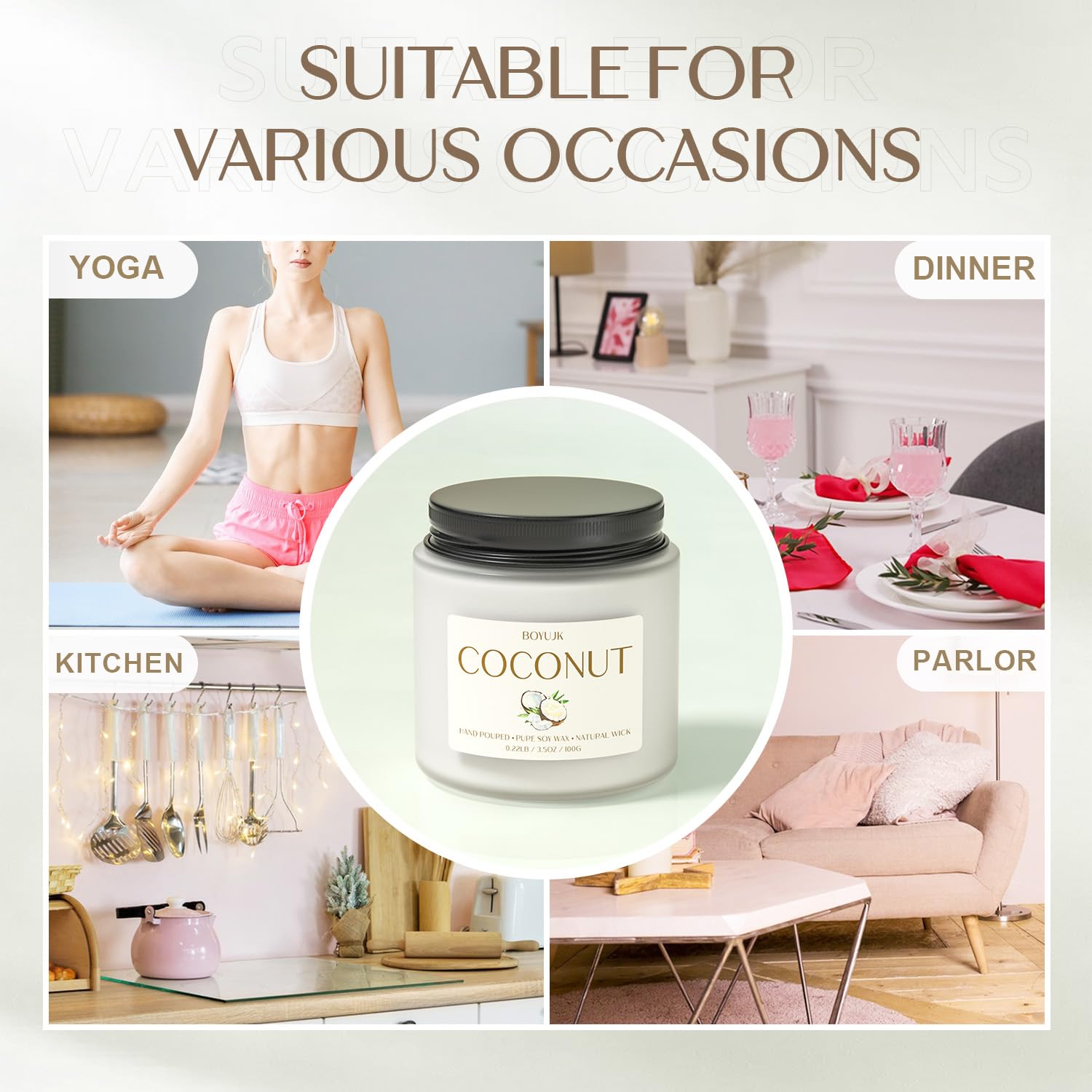 Long-lasting 60-hour burn coconut candle for sleep