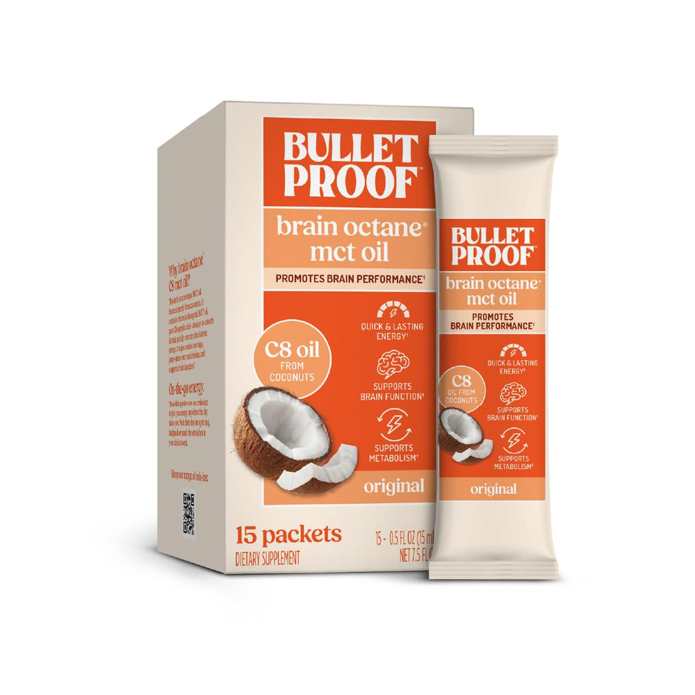 Box of Bulletproof Brain Octane C8 MCT Oil Packets, 15-pack