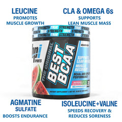 Glass of water with dissolving Best BCAA Powder Watermelon Ice