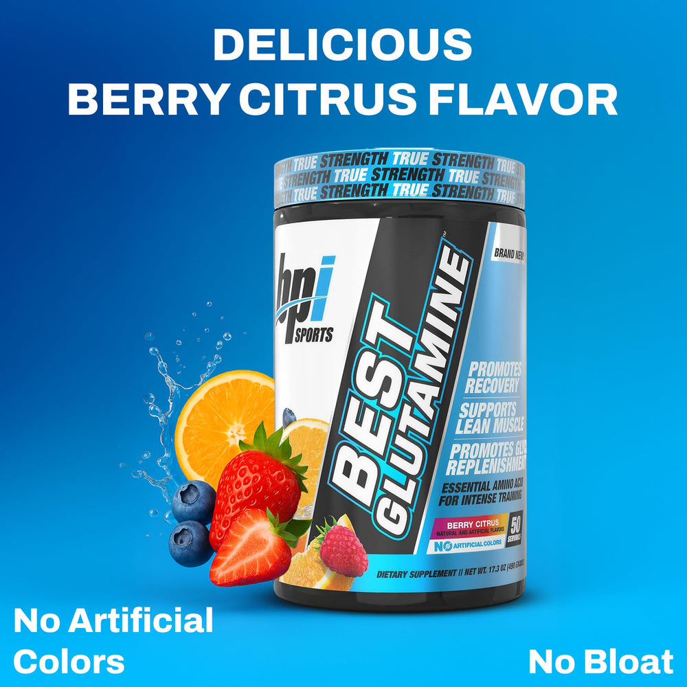 Front view of BPI Sports Best Glutamine bottle