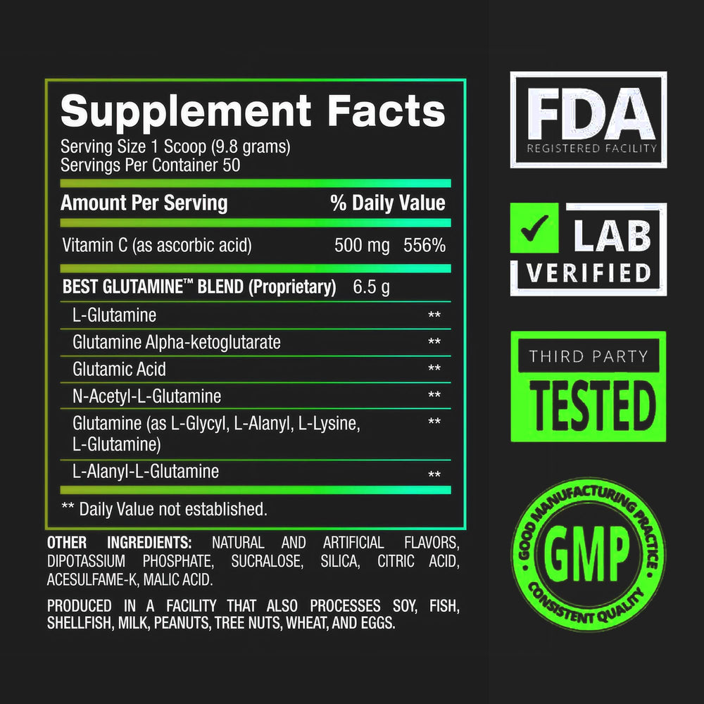 Graphic showing six glutamine forms included in the supplement