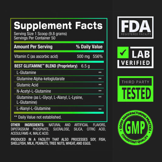 Graphic showing six glutamine forms included in the supplement