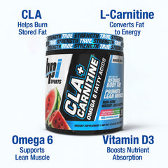 Product label highlighting caffeine-free CLA+Carnitine formula