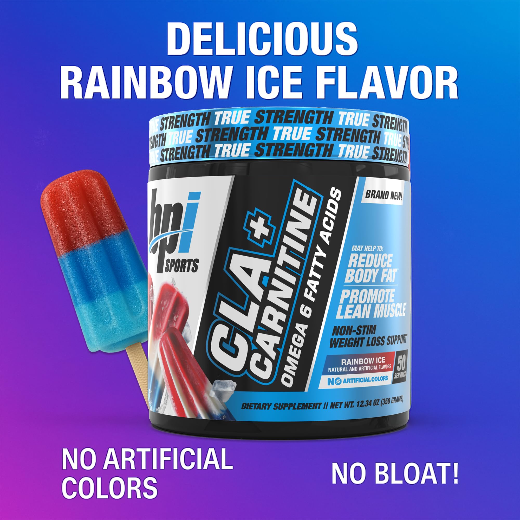 BPI Sports CLA+Carnitine Rainbow Ice bottle back label