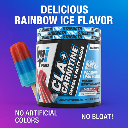 BPI Sports CLA+Carnitine Rainbow Ice bottle back label