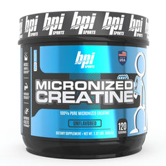 BPI Sports Micronized Creatine 100% Pure Unflavored powder in a tub