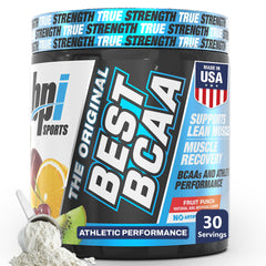 BPI Best BCAA Powder Fruit Punch bottle front view