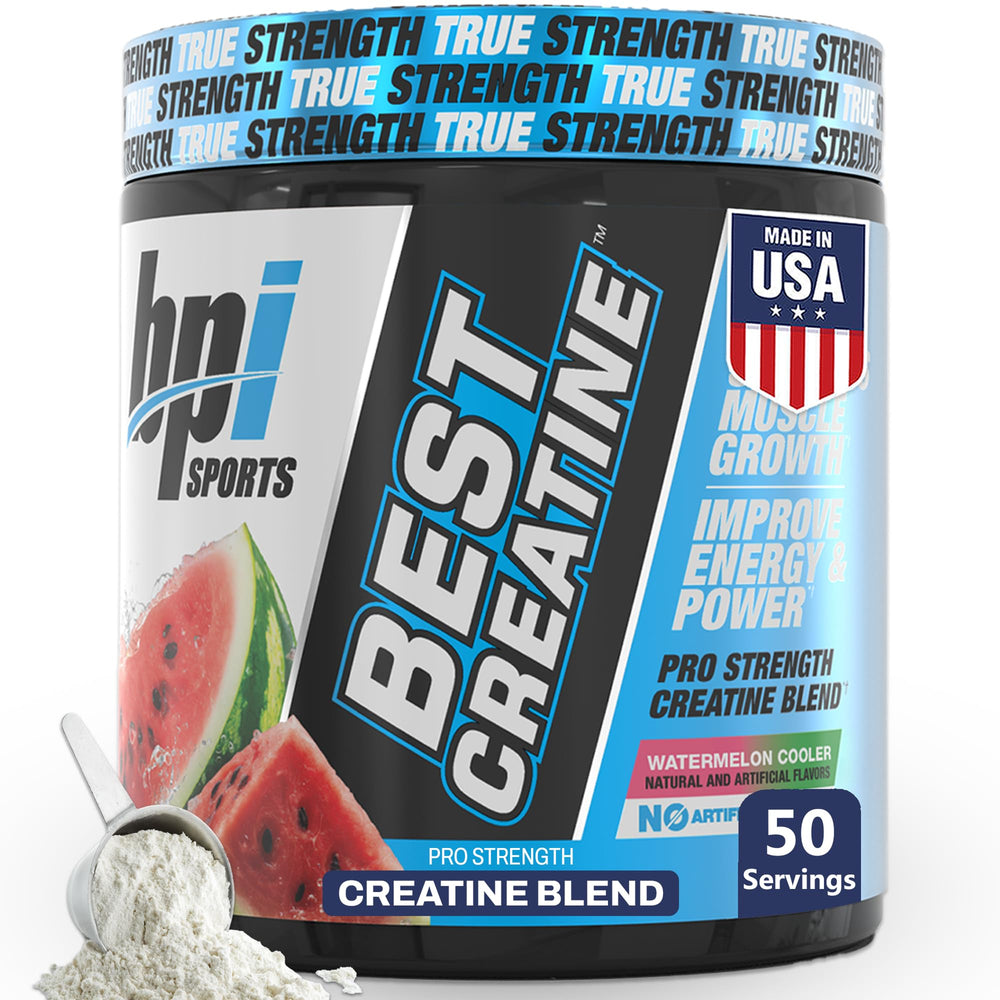 BPI Best Creatine Watermelon Cooler hero image with 10.58 oz canister
