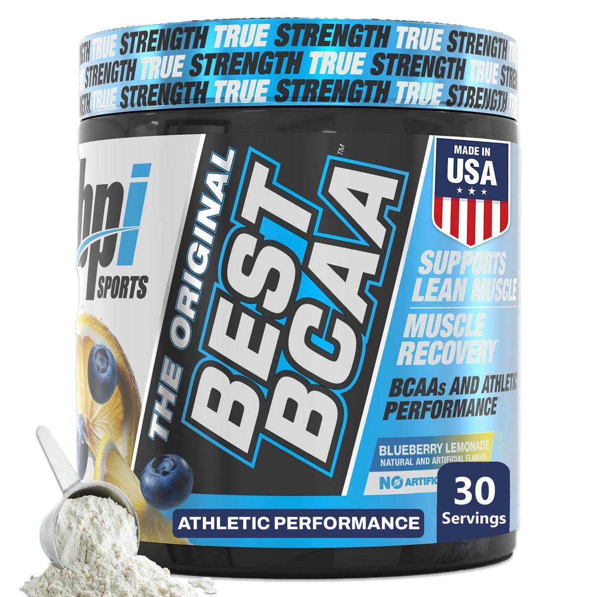 Blueberry Lemonade flavored BCAA powder in scoop