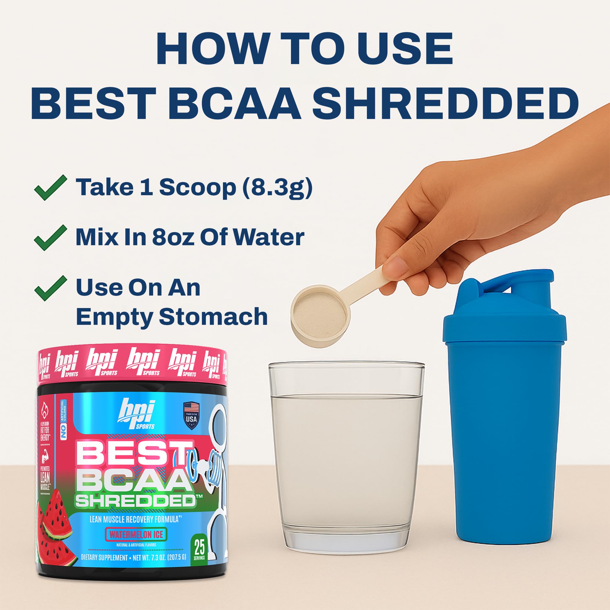 Jar of BPI Best BCAA Shredded Watermelon Ice 25 servings