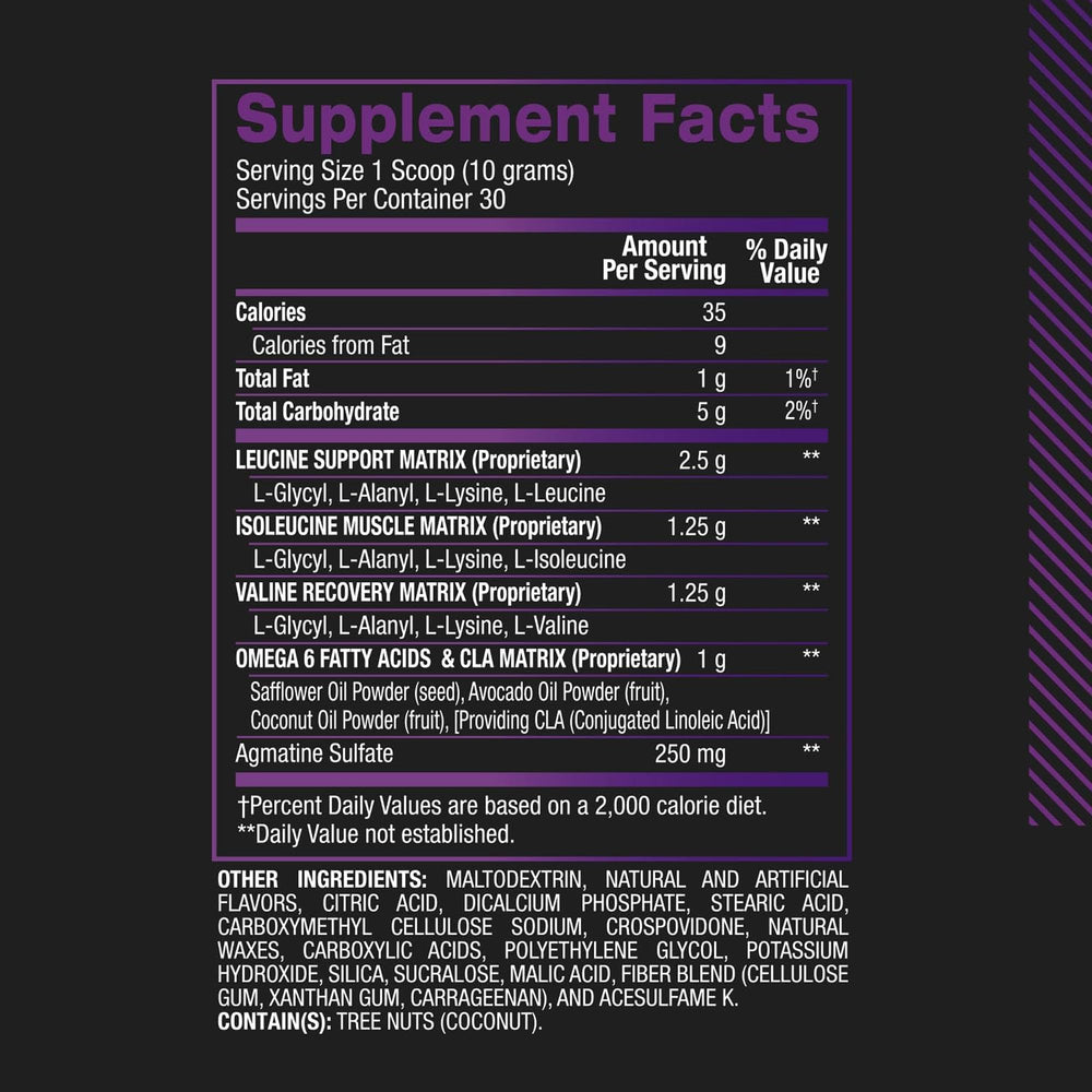 Close-up of BCAA scoop and grape powder