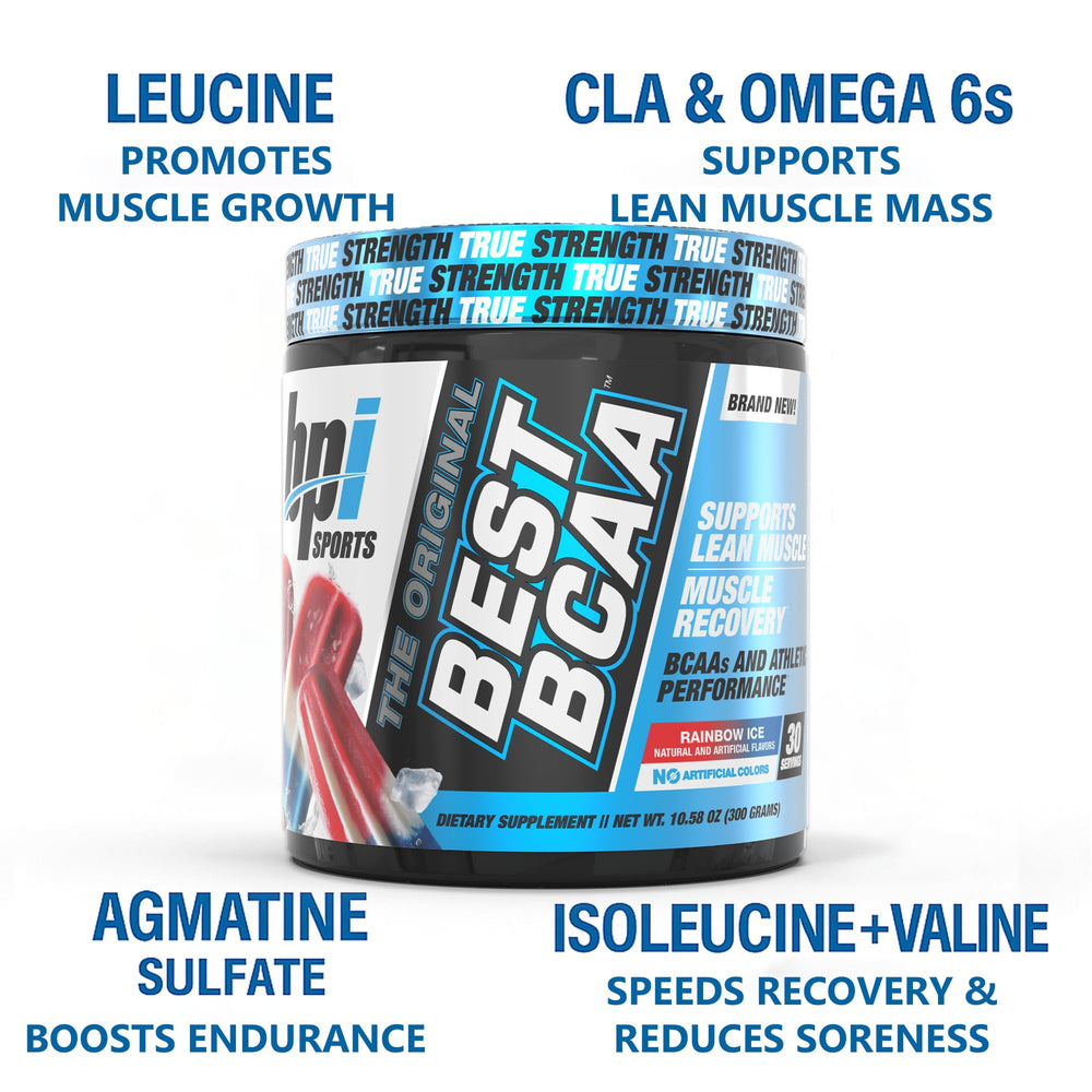 Nutrition facts panel on BCAA container