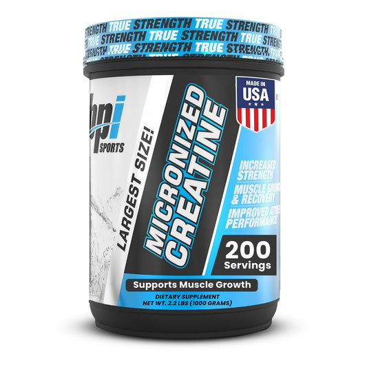 Front view of BPI Sports Micronized Creatine Monohydrate unflavored container