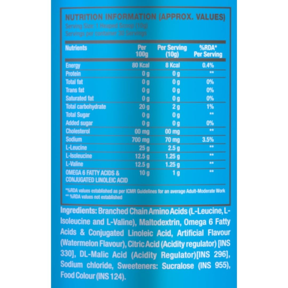 Product packaging and Watermelon Ice flavor label for Best BCAA