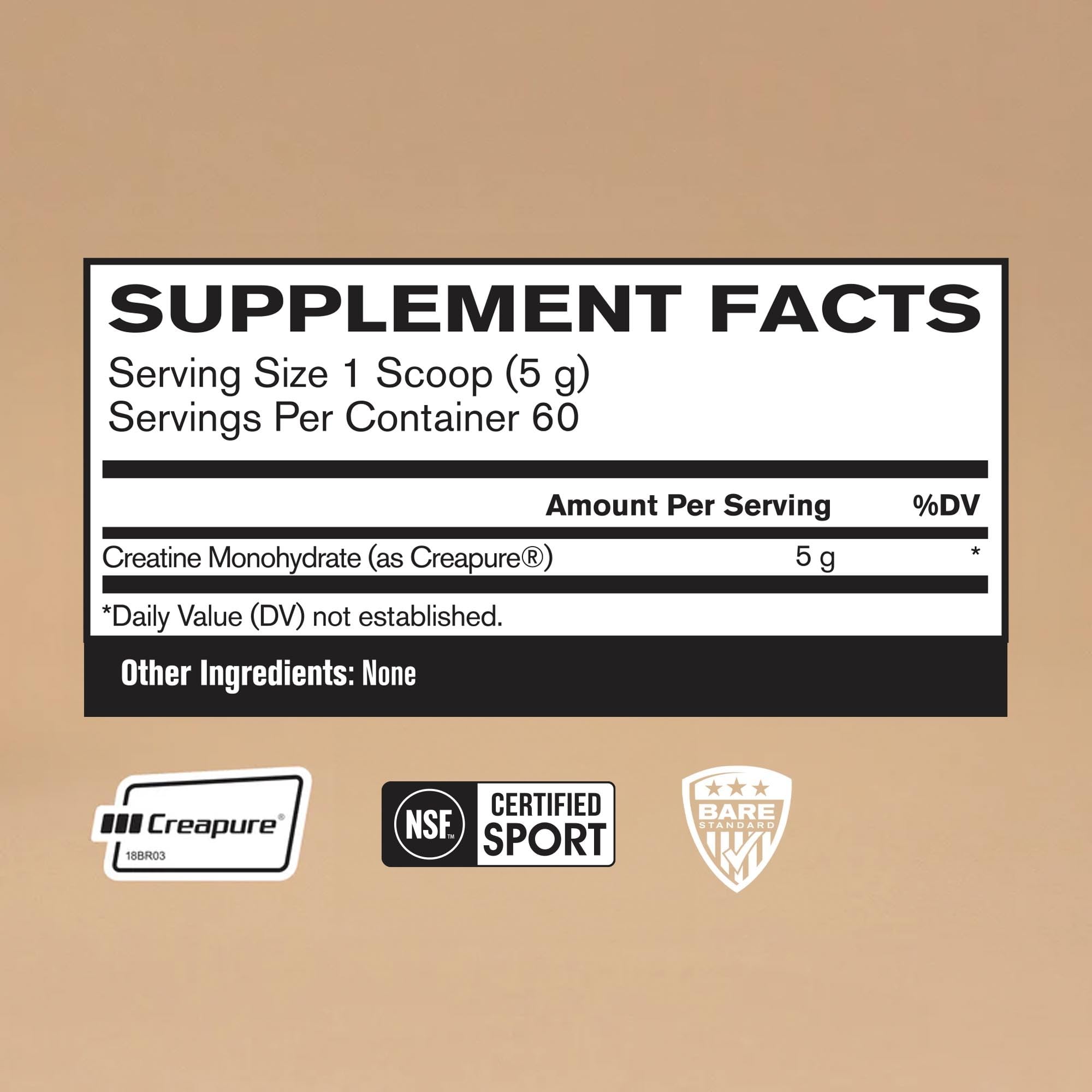 Close-up of BPN Creatine Monohydrate label showing 5 g per serving