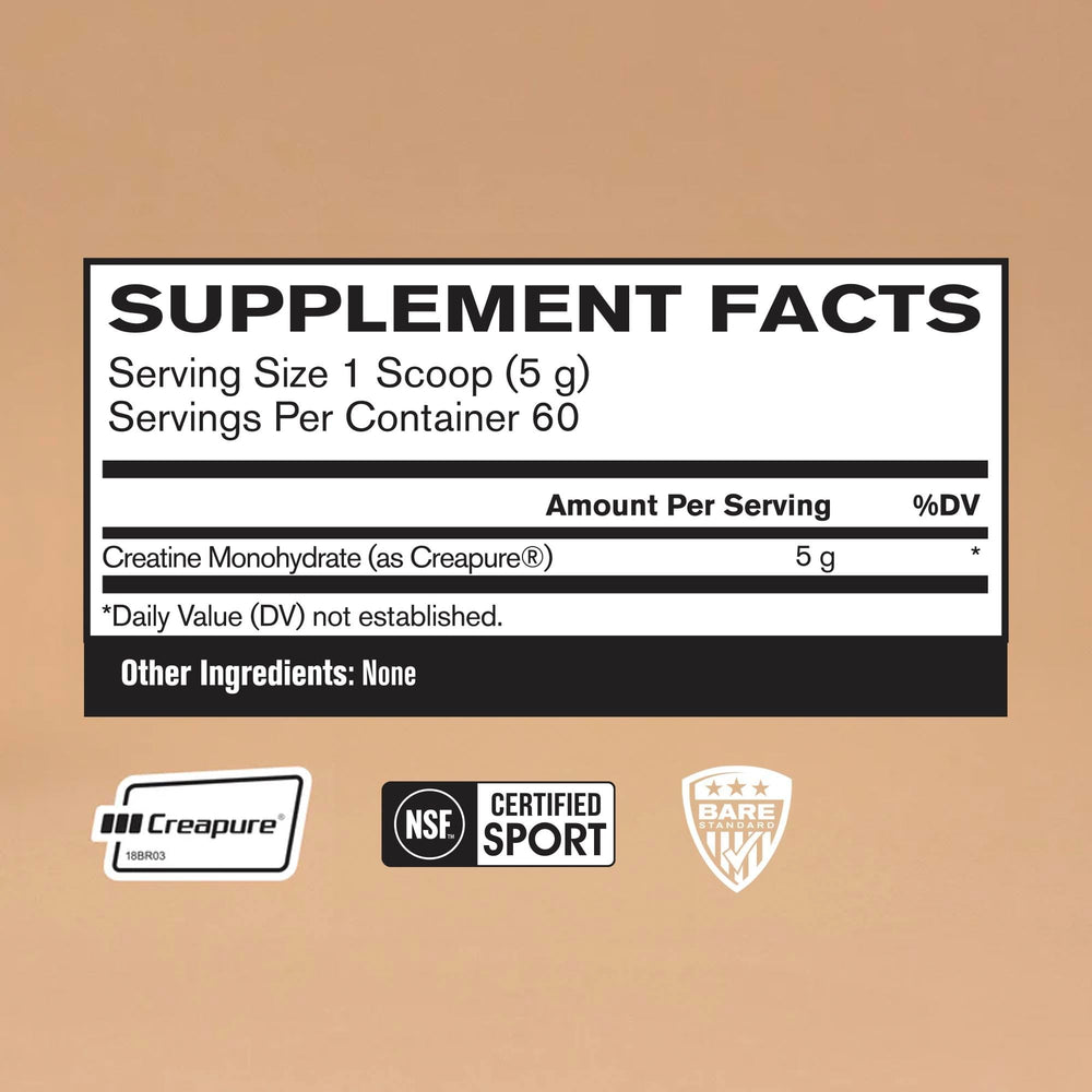 Close-up of BPN Creatine Monohydrate label showing 5 g per serving