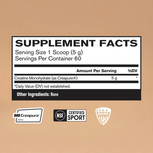 Close-up of BPN Creatine Monohydrate label showing 5 g per serving