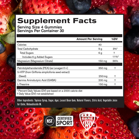 BPN Peak Sleep Gummy Berry label highlights sleep support benefits