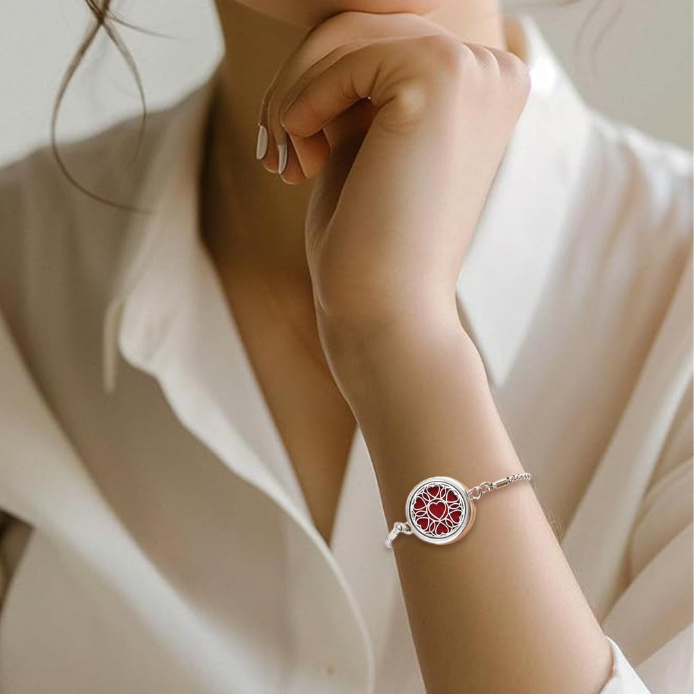 Woman wearing diffuser bracelet on her wrist