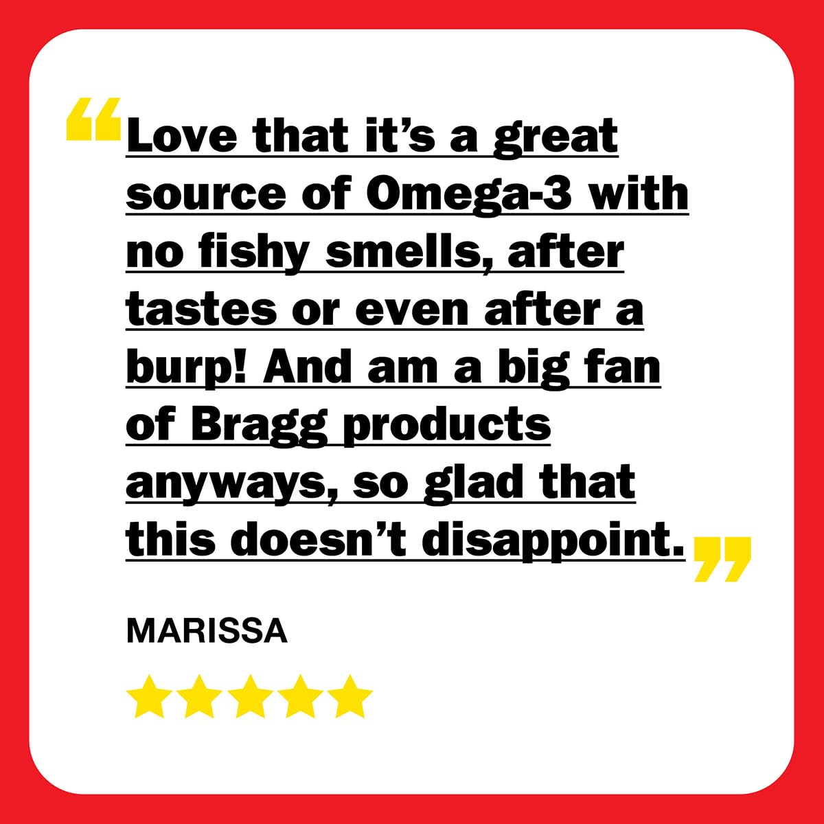 Bragg Omega-3 bottle with 60 vegan softgels on a white surface