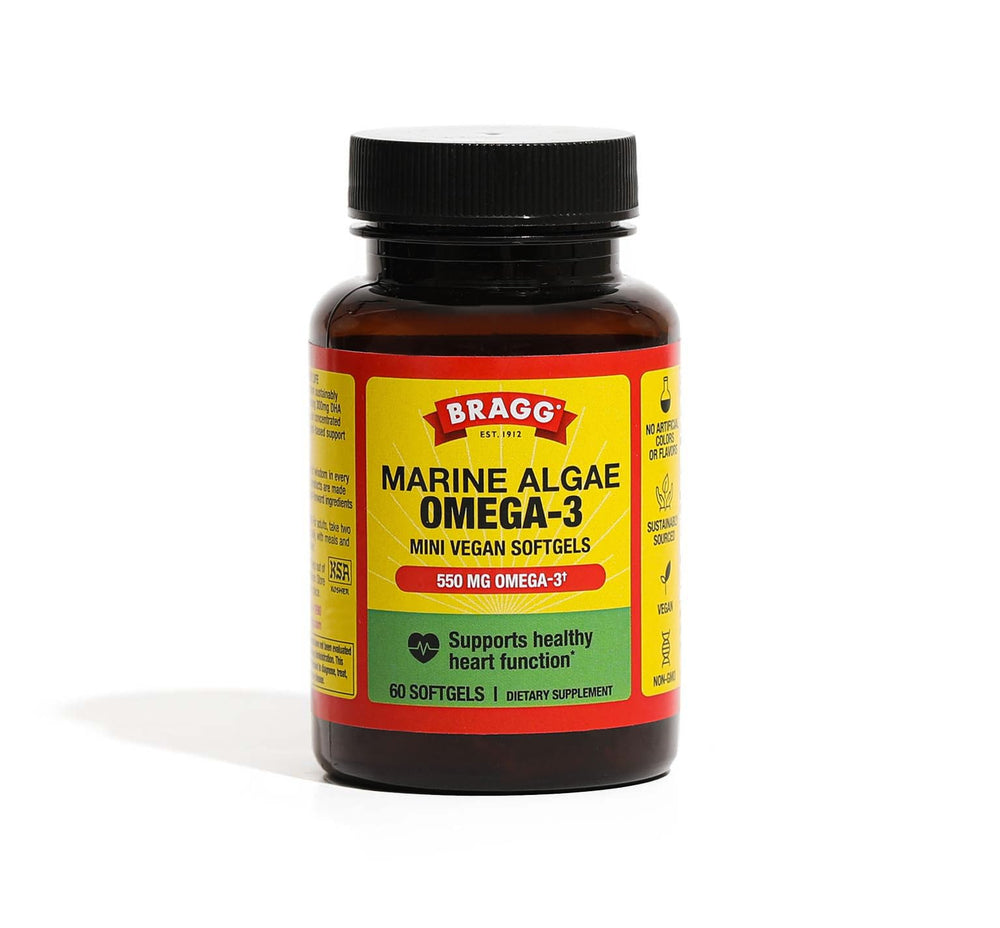 Bragg Omega-3 vegan softgels bottle front view