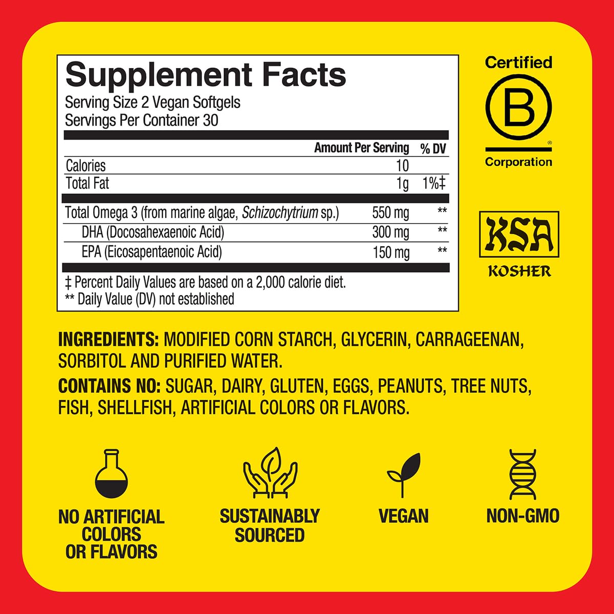 Close-up of Bragg Omega-3 vegan softgels capsules in bottle