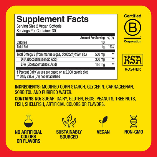 Close-up of Bragg Omega-3 vegan softgels capsules in bottle