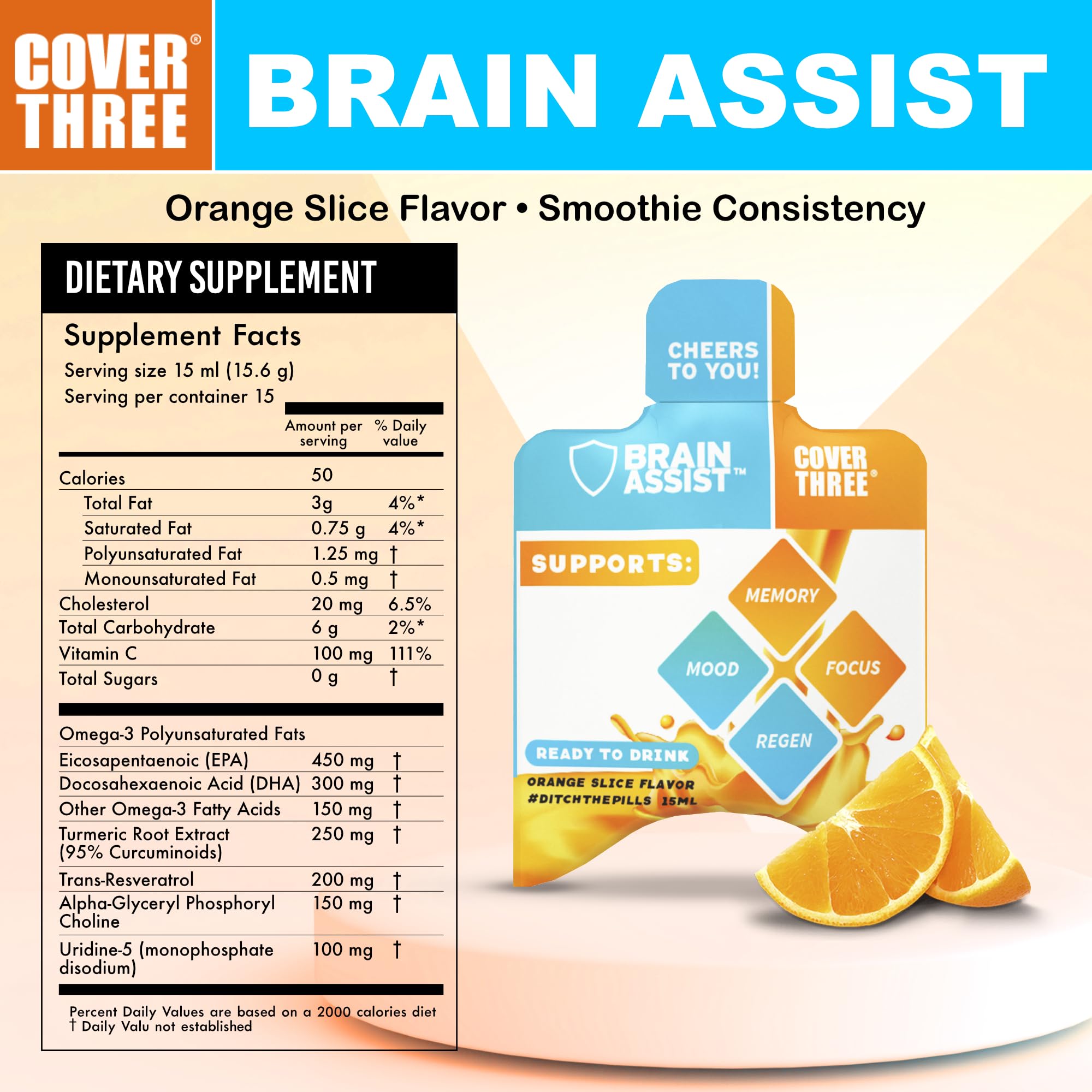 Brain Assist focus and memory formula with curcumin and uridine liquid