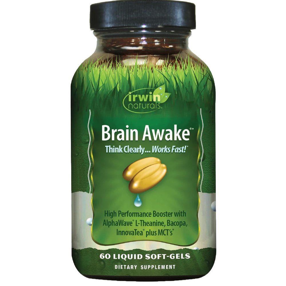 Brain Awake bottle with 60 liquid softgels