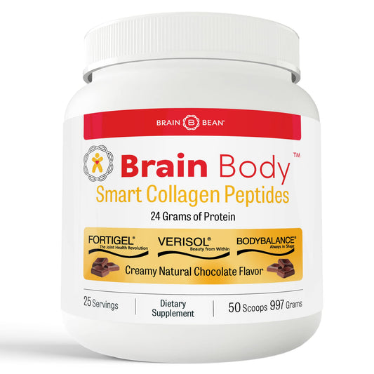 Brain Body Collagen Peptides Powder 997g canister in Creamy Natural Chocolate flavor