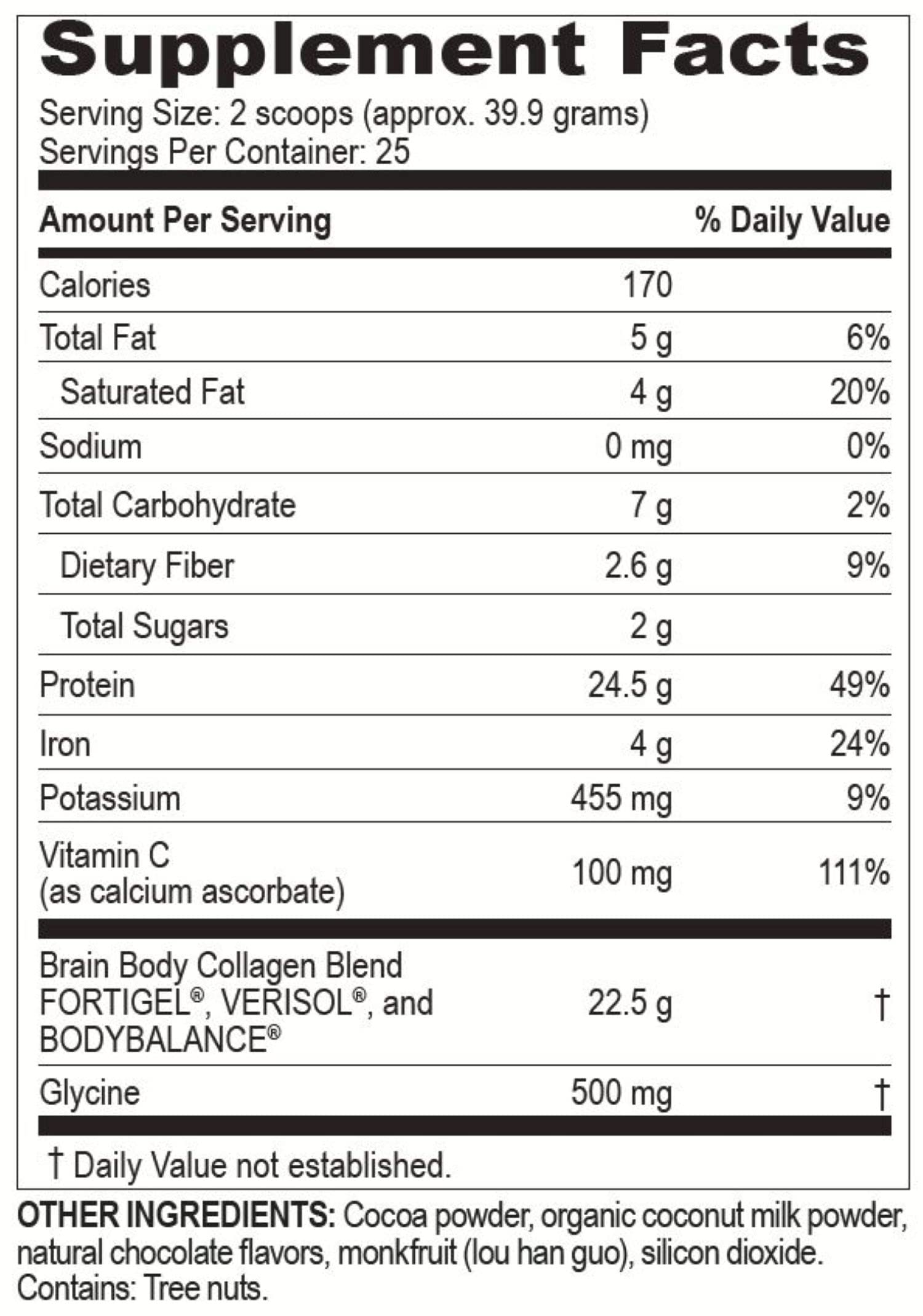 Scooped Brain Body Collagen Powder being added to a beverage (Creamy Natural Chocolate flavor)