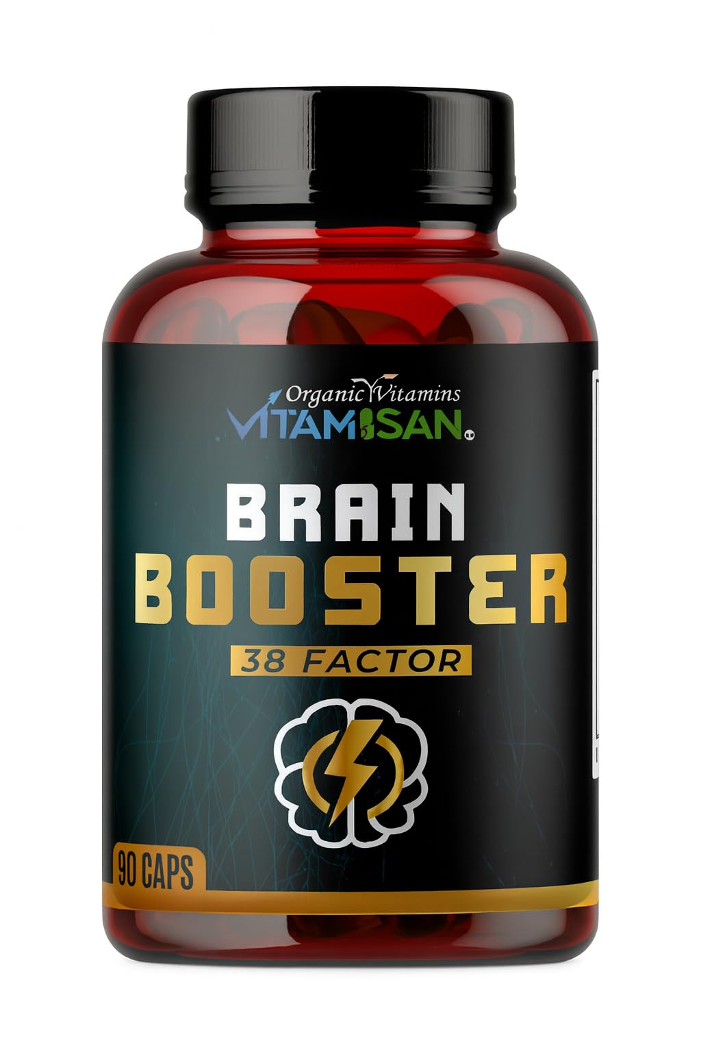 Brain Booster 38 Factor bottle and capsules