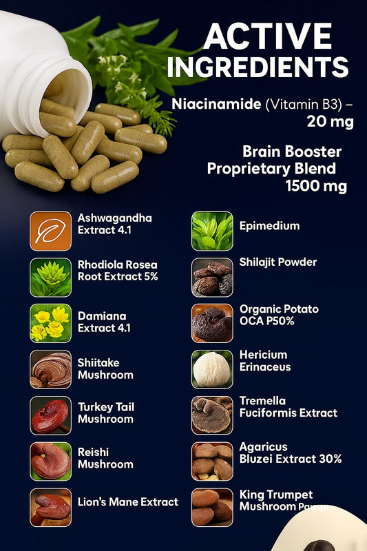 Close-up of Brain Booster 38 Factor label