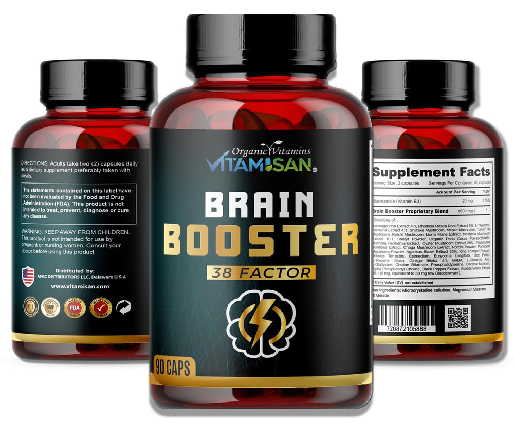 Vitamin B3, Rhodiola Rosea, Lion's Mane and Ginkgo Biloba illustration