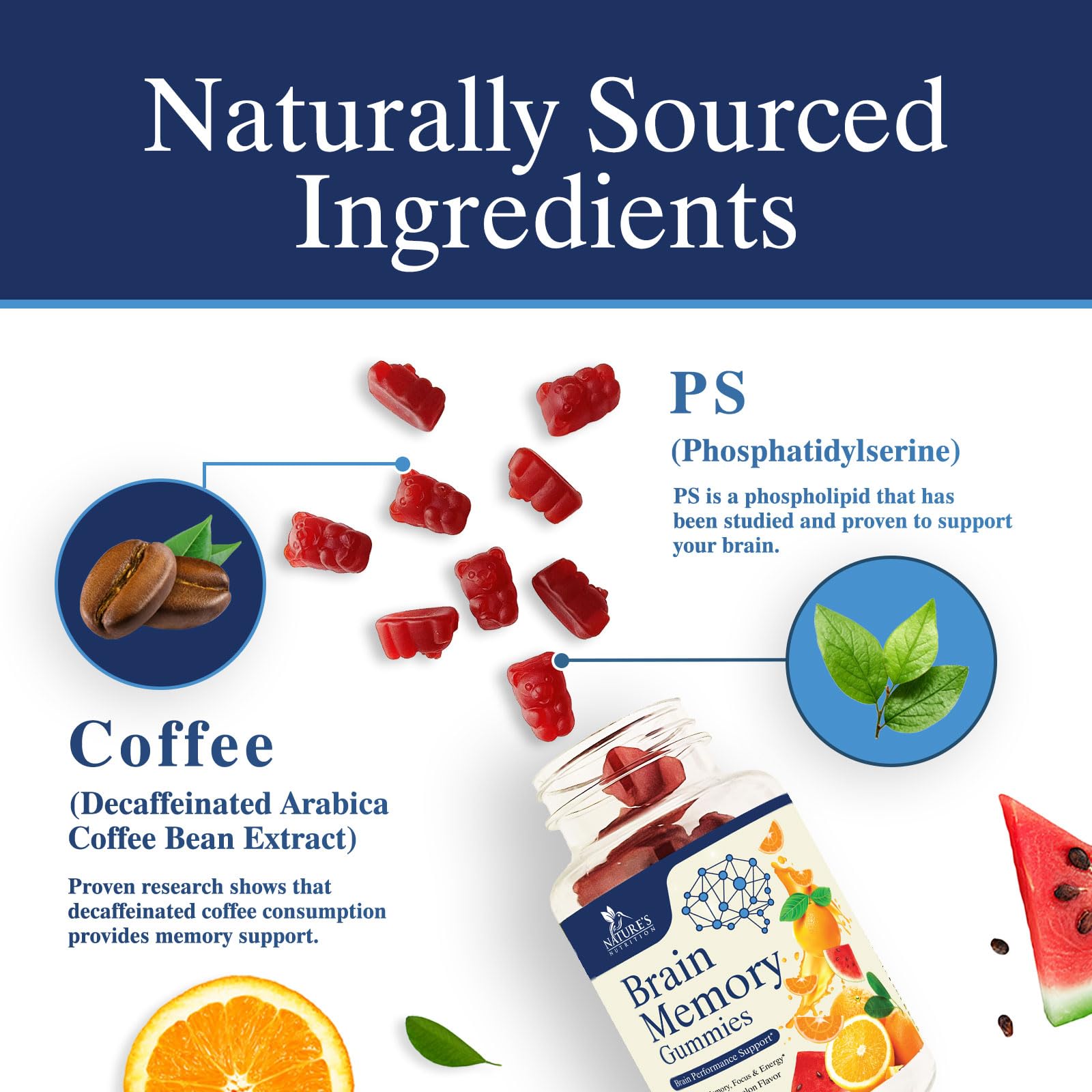 Close-up of Brain Gummies label highlighting phosphatidylserine and B vitamins