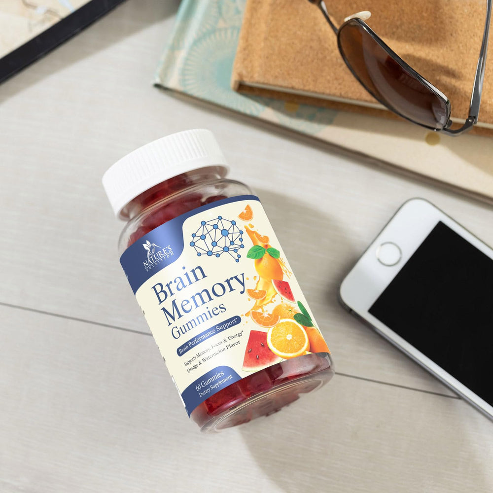 Back view of Brain Gummies bottle with nutritional information visible