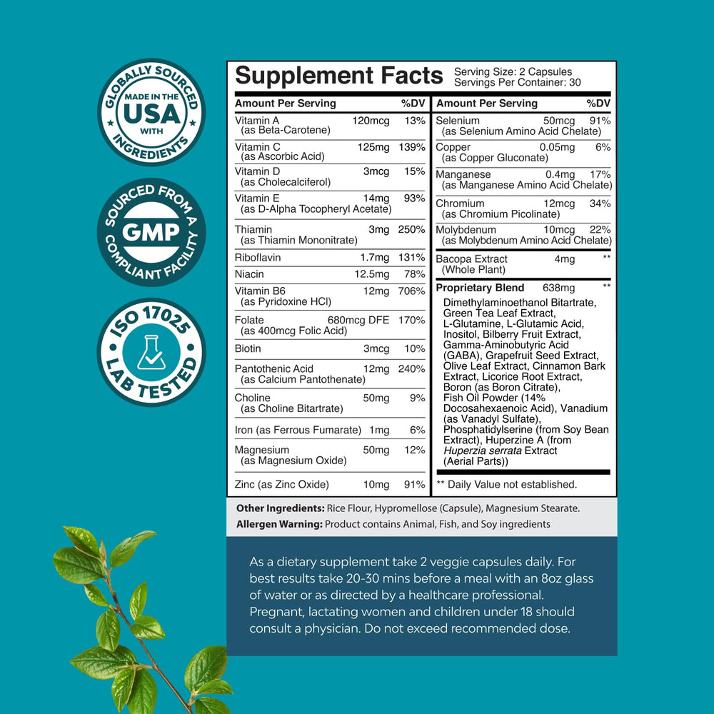 Pill bottle labeled vitamins for brain health