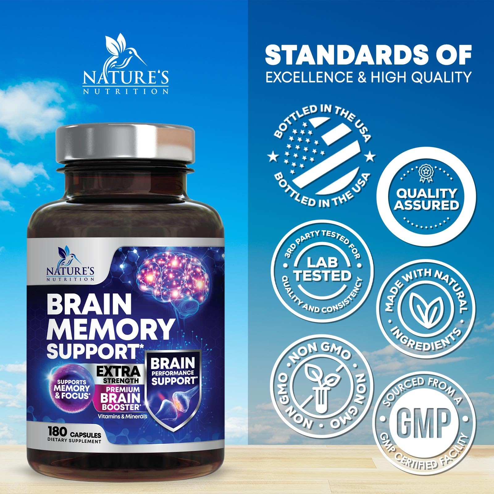 Phosphatidylserine and DMAE capsules with B12 and Vitamin C icons