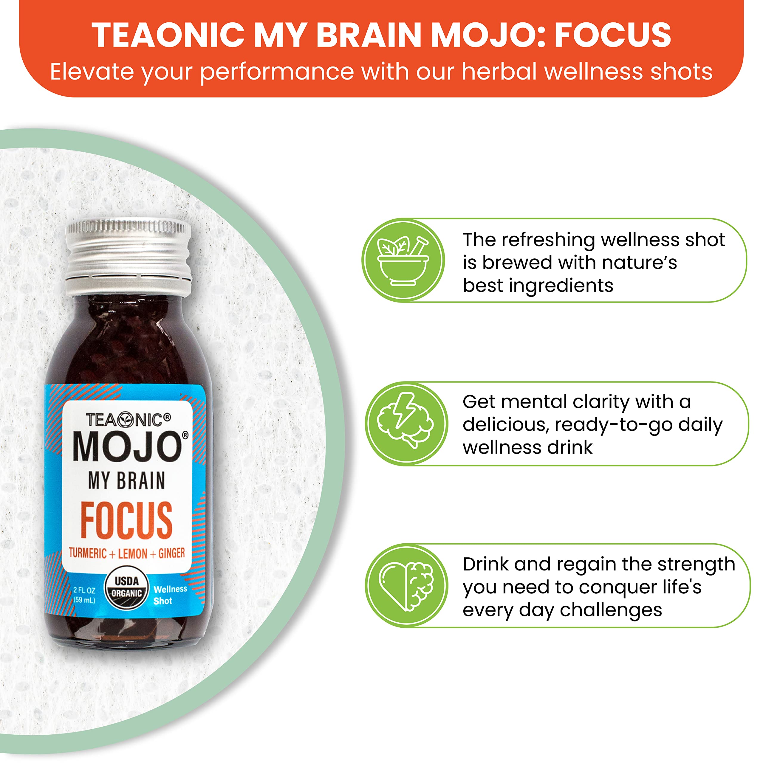 Ginger, turmeric, and other ingredients labeled for Brain Mojo