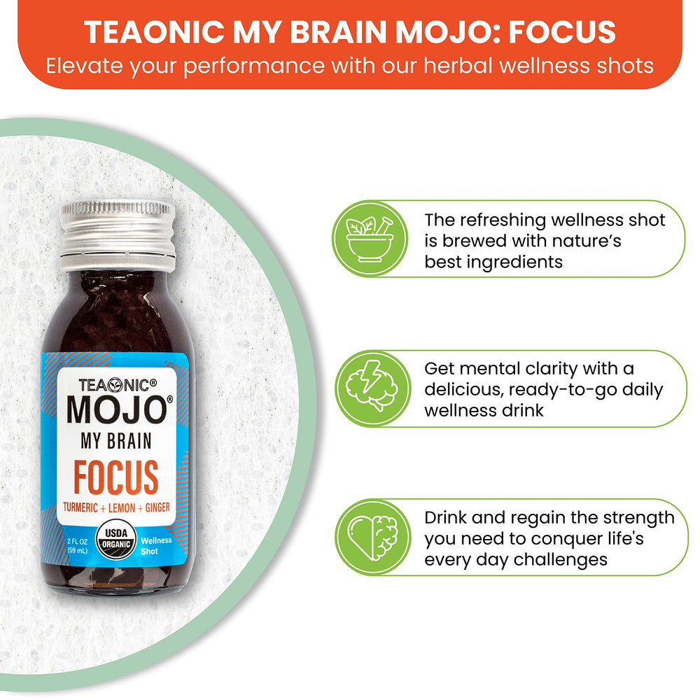Ginger, turmeric, and other ingredients labeled for Brain Mojo