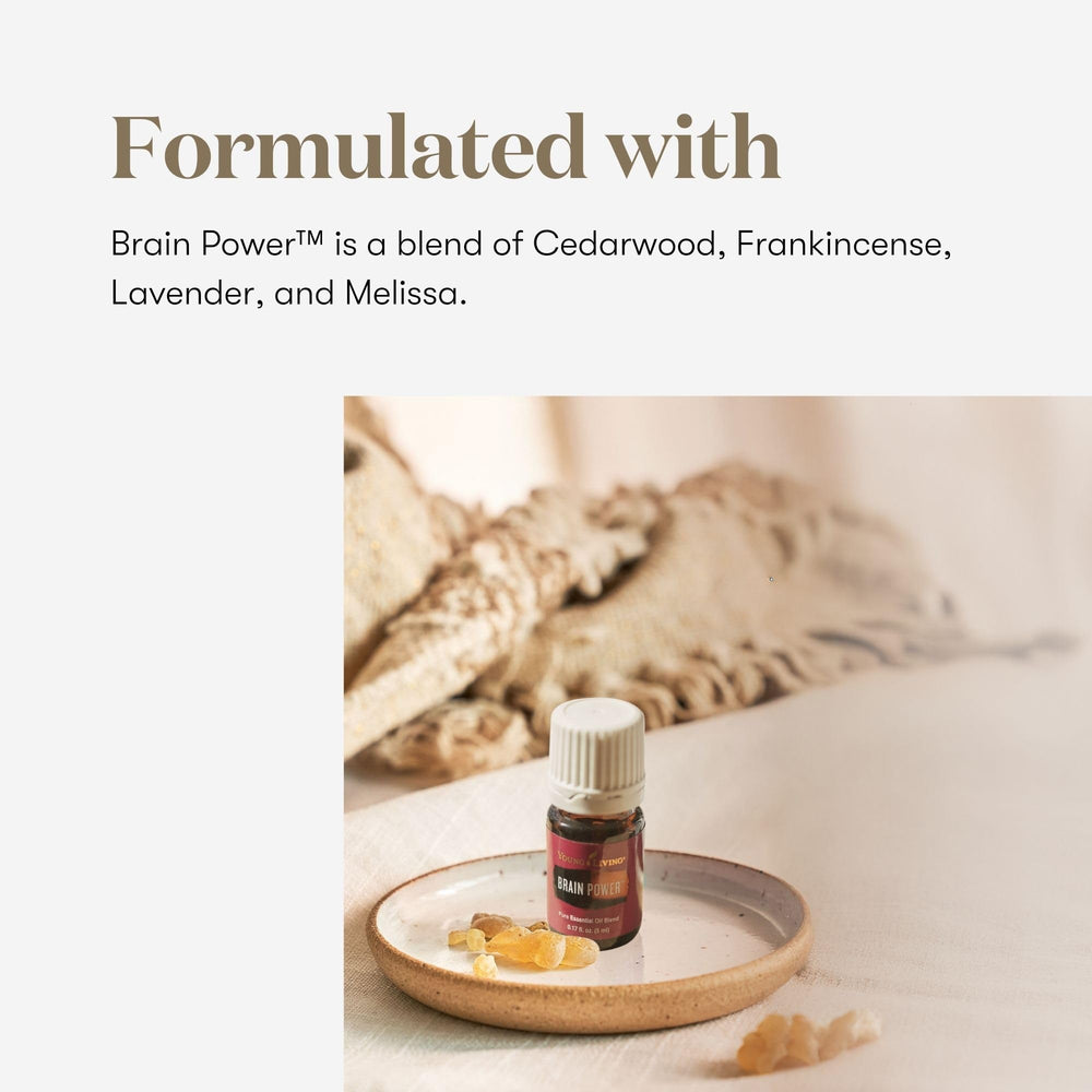 Workspace setup with Brain Power essential oil for focus