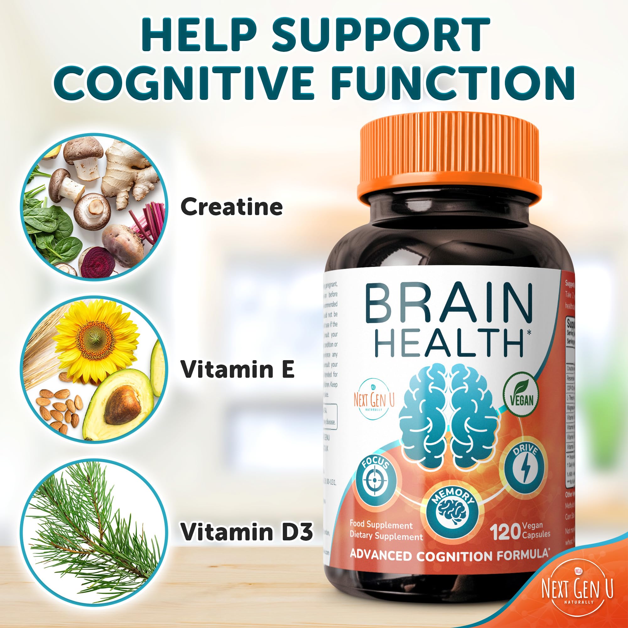 Label front showing NextGenU Brain Supplement