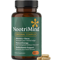 Bottle of brain supplement for memory and focus