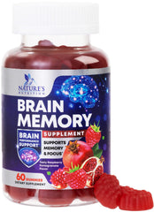 Brain supplements bottle with memory and focus gummies