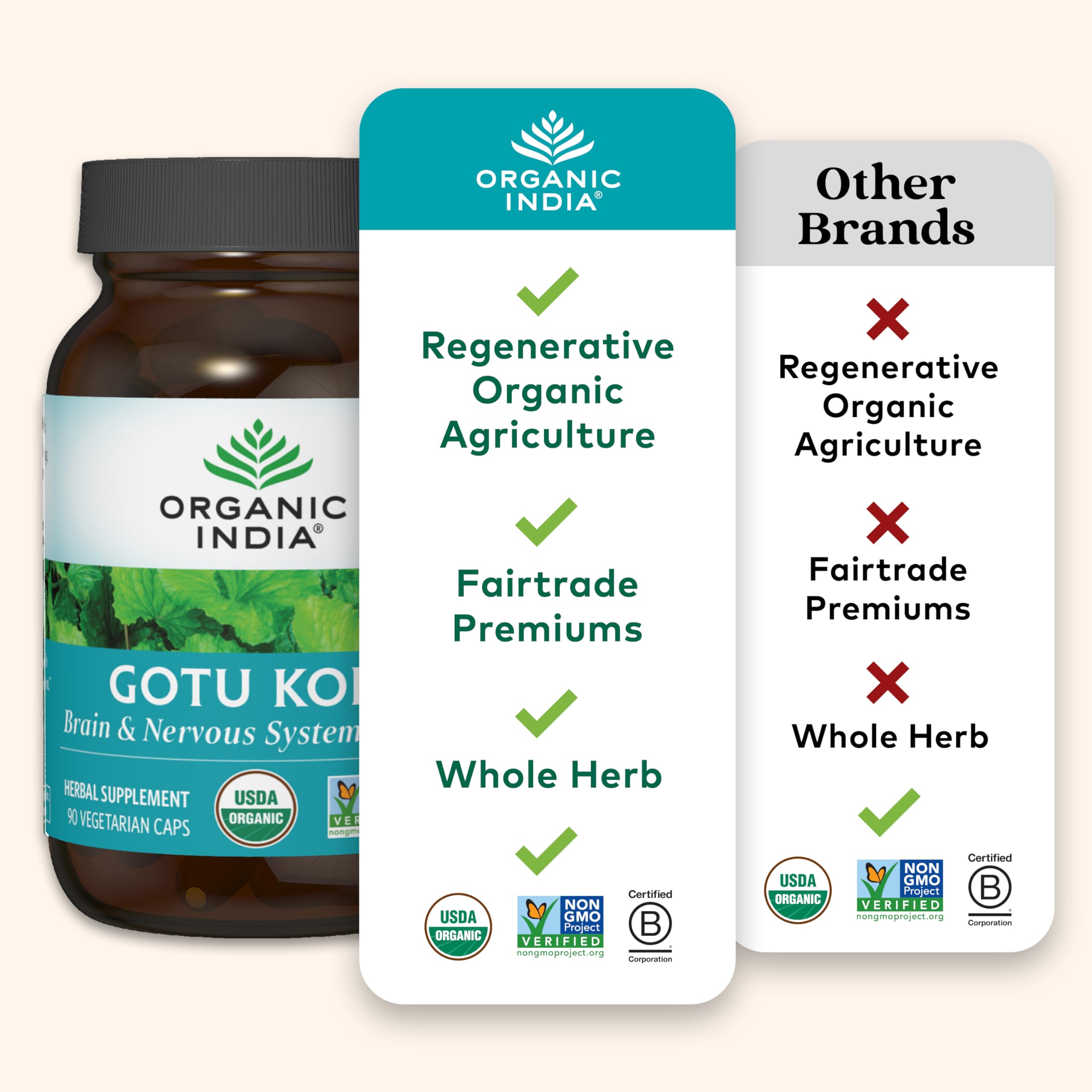 Brain support and calming properties graphic for Gotu Kola